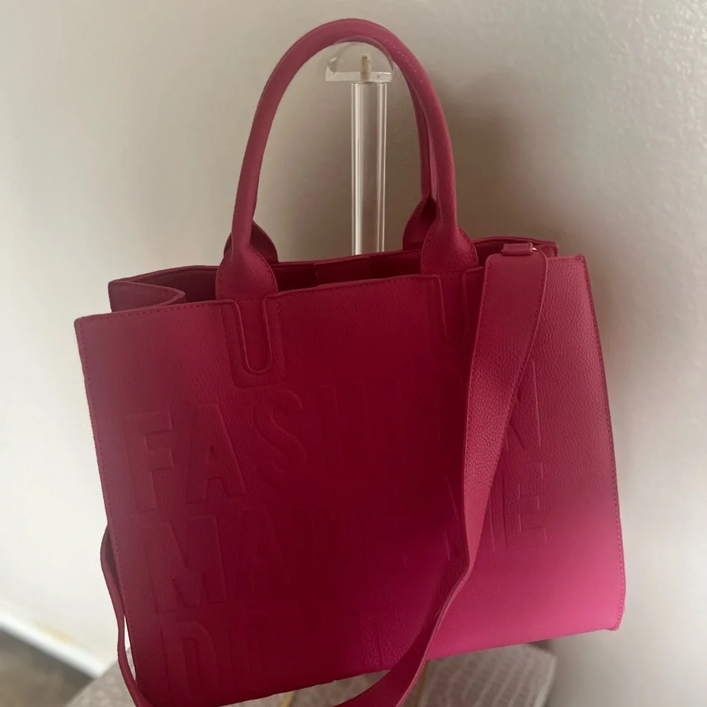 HOUSE OF REHAB BLACK OWNED Pink FAUX LEATHER PEBBLE MEDIUM tote - Picture 9 of 17